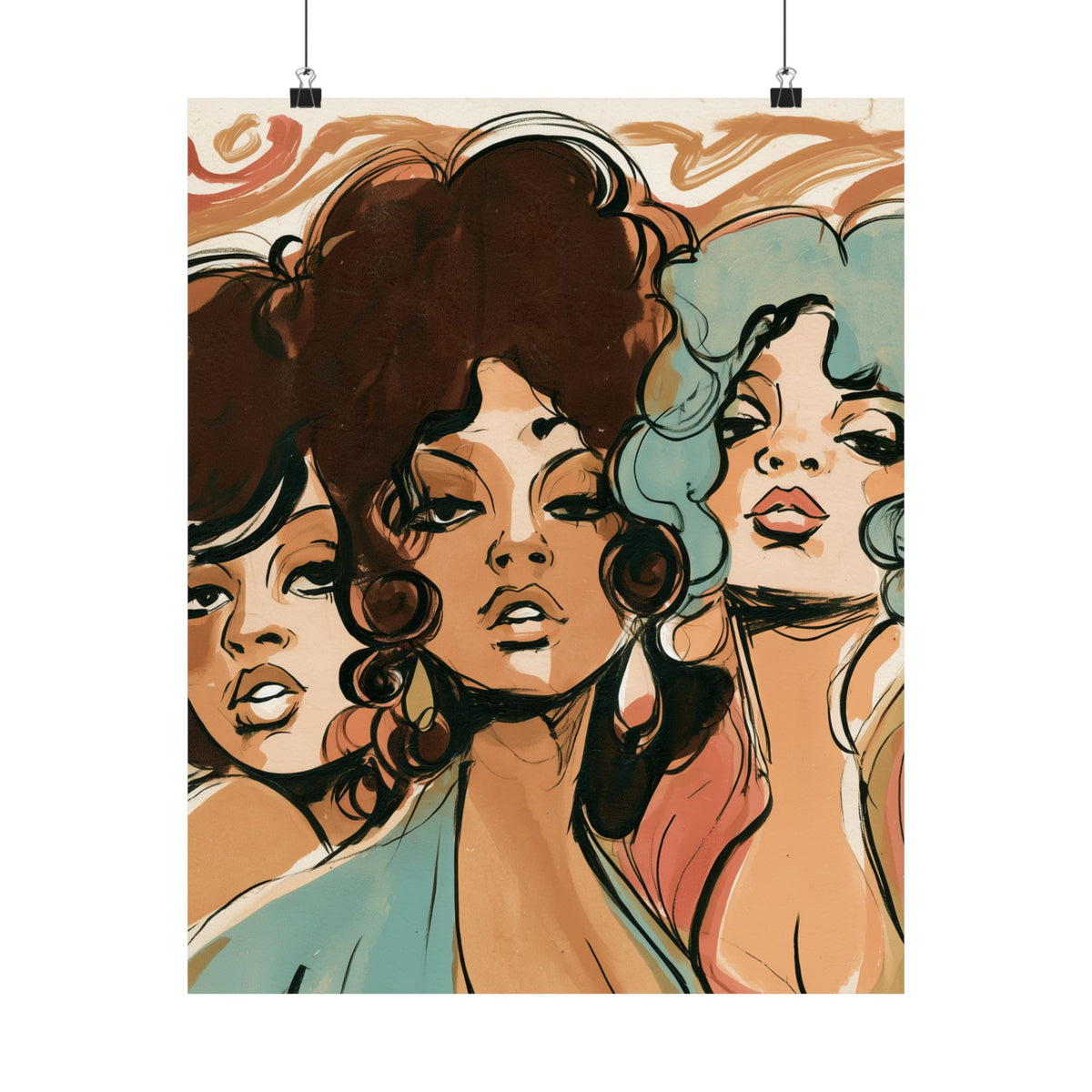Retro Women Portrait Poster – Vintage 70s Glamour Wall Art, Bold Feminine Pop Art Print, Colorful Mid Century Modern Decor