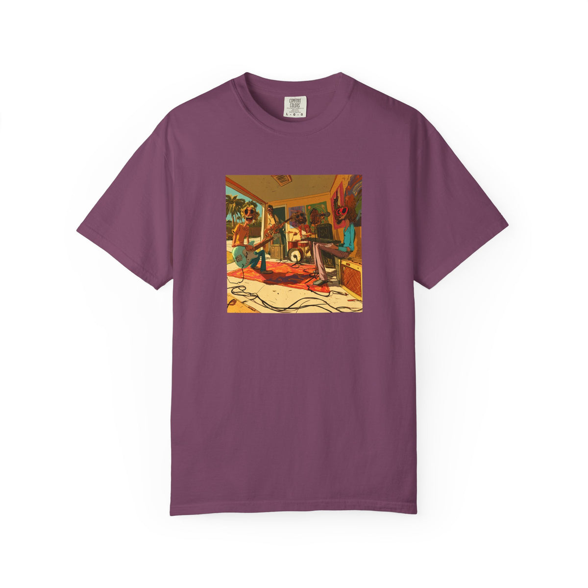 Retro Garage Band T-Shirt, Funky Music Graphic Tee, Vintage Cartoon Band Shirt, Psychedelic Guitar Art Tee