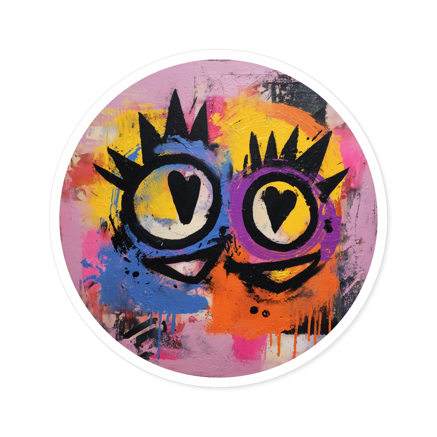Graffiti Heart-Eyes Round Sticker — Colorful Street Art Laptop Decal