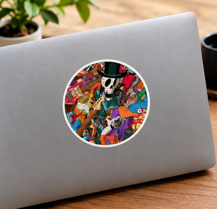 Colorful Skull Rock Band Vinyl Sticker Musician Collage Indoor Outdoor