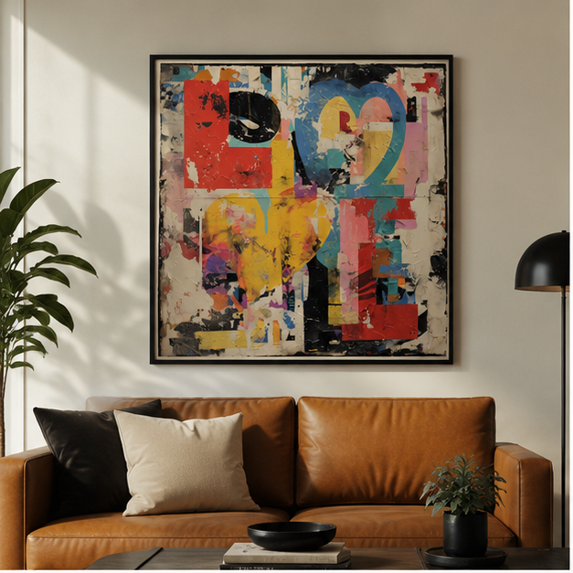 Abstract Love Collage Poster Matte Vertical Wall Art With Giclee Inks Textured Urban Hearts Design