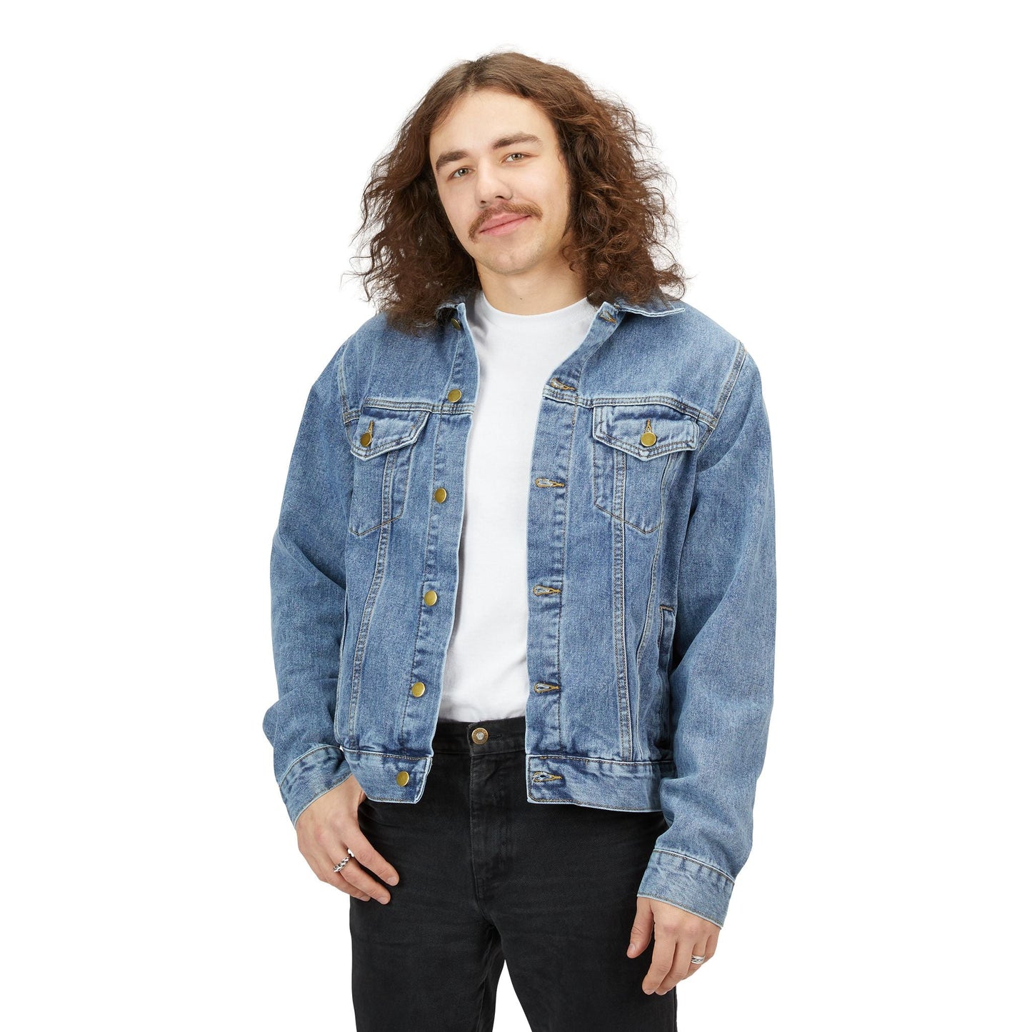 Denim Jacket — Vintage Blues Drummer Back Print - MusicandydesignsOuterwear