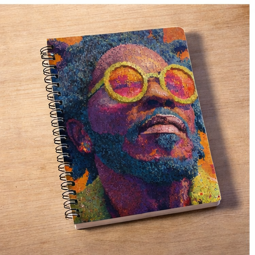Spiral Notebook With Vibrant Retro Portrait And Yellow Sunglasses Ruled 90Gsm Paper