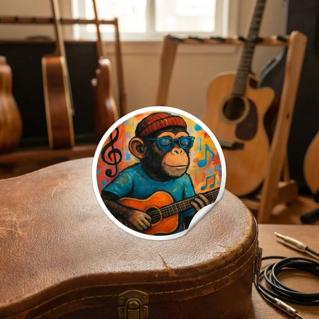 "Funky Folk" Chimp Sticker - MusicandydesignsPaper products