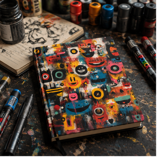 Abstract Graffiti Smiley Hardcover Journal Colorful Urban Art Notebook Perforated Pages 150 Lined