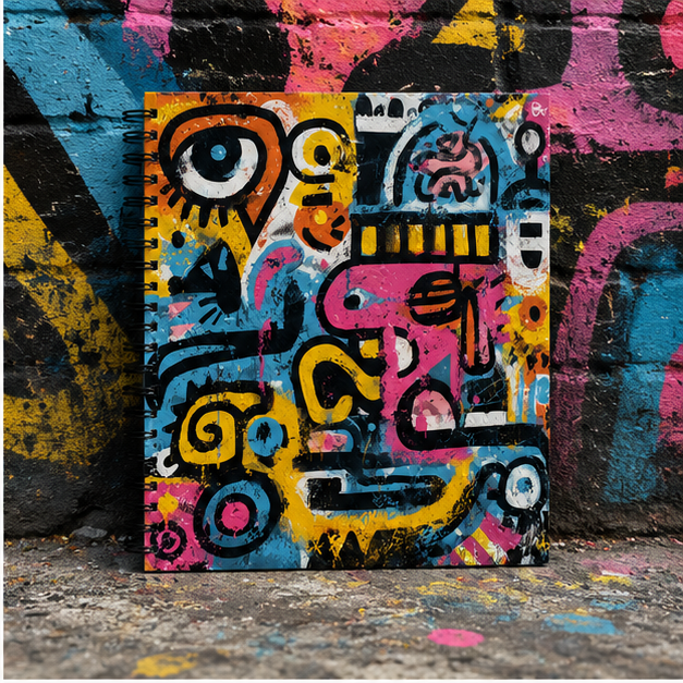 Graffiti Art Spiral Notebook With Colorful Abstract Cover, Ruled Journal, 90 GSM Paper For Notes And Sketches