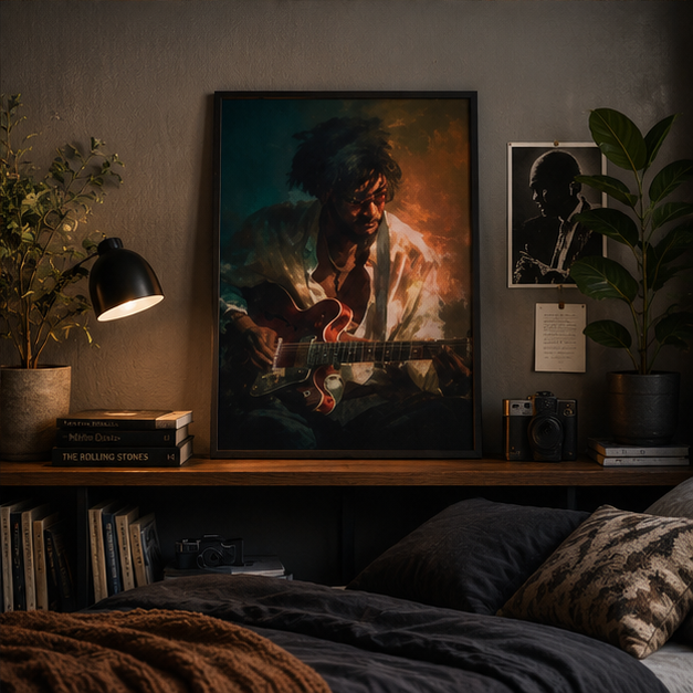 Guitarist Portrait Matte Poster — Moody Musician Wall Art