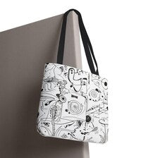 Abstract Black White Doodle Tote Bag | Scribble Art All-Over Print