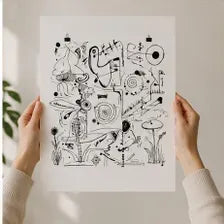 Abstract Black Line Doodle Poster Matte Vertical Poster | Minimal Monochrome Art