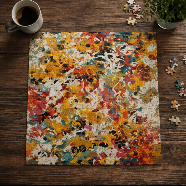 Abstract Splatter Art Puzzle Colorful Gold Teal Red And Black Jigsaw For Adults And Families 110 252 520 1014 Piece