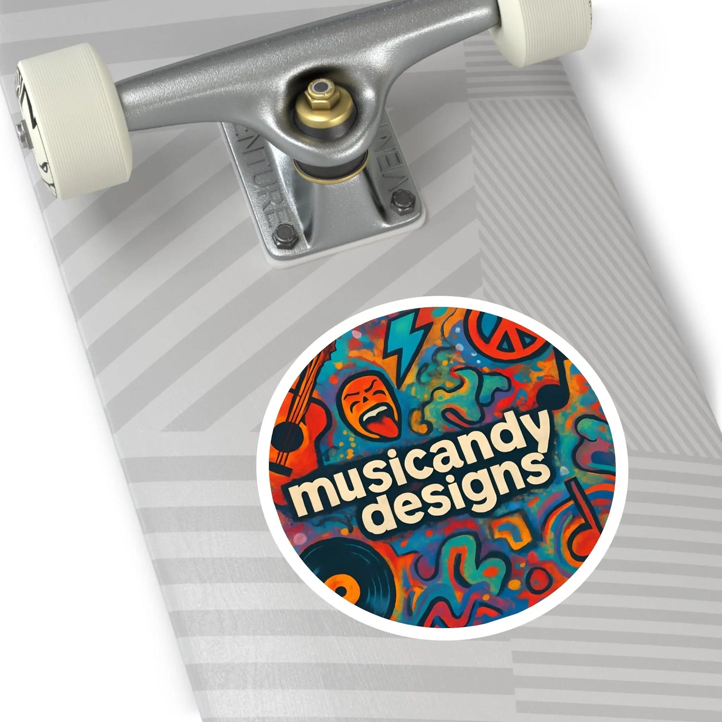 Music Andy Designs Round Sticker — Colorful Psychedelic Music Art Sticker (Indoor/Outdoor) - MusicandydesignsPaper products