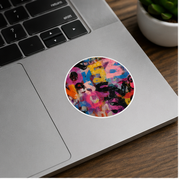 Abstract Number Collage Round Sticker Colorful Graffiti Art Vinyl Indoor Outdoor Use