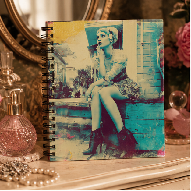 Retro Pinup Girl Spiral Notebook With Vintage Photo Ruled Journal For Journaling And Sketching