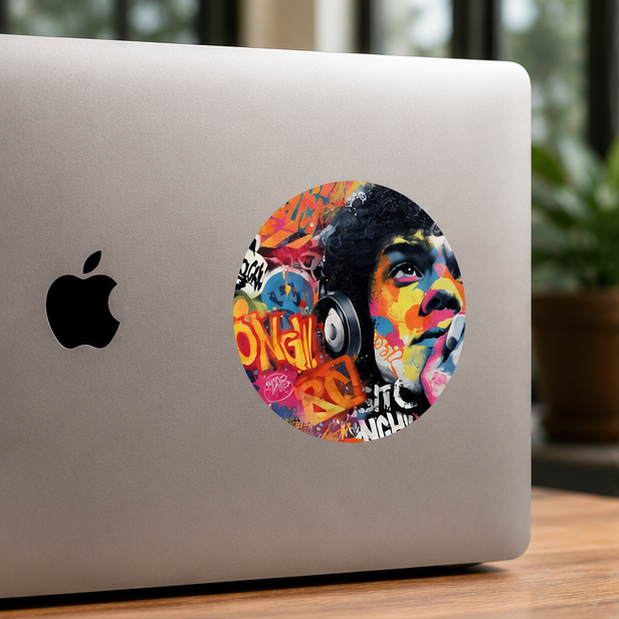 Graffiti Portrait Round Vinyl Sticker Colorful Urban Music Art Circle Waterproof Scratch Resistant Urban Decor Accessory