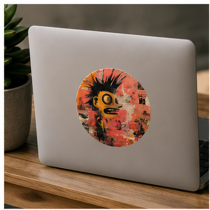 Punk Collage Round Sticker Grungy Street Art Laptop Decal Indoor Outdoor Matte Laminated Vinyl