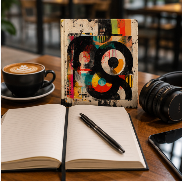 Abstract Retro Circles Hardcover Journal With Colorful Geometric Art 150 Lined Pages Sewn Casewrap