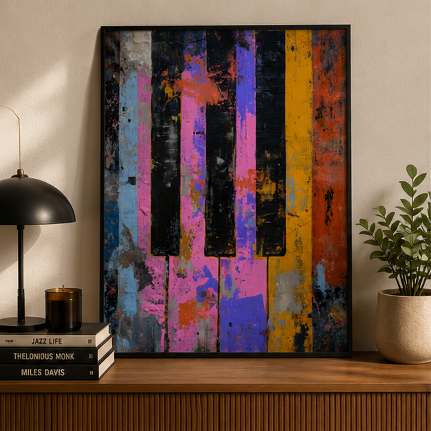 Abstract Piano Keys Matte Poster Vibrant Neon Pop Art Vertical Wall Art For Musicians And Music Rooms