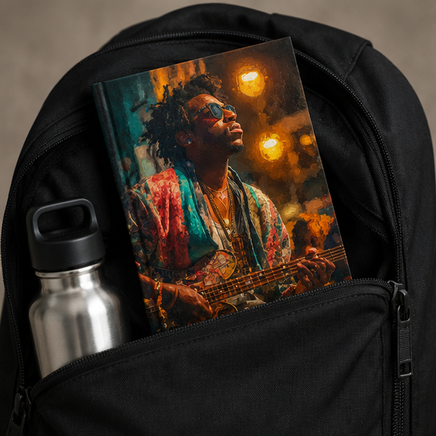 Hardcover Journal Backstage Pass Bohemian Guitarist Portrait Notebook For Musicians And Creatives With 150 Lined Pages