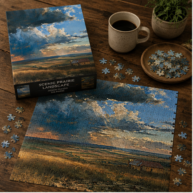 Scenic Prairie Landscape Puzzle Cloudscape Jigsaw 110 To 1014 Pieces For Quiet Moody Sky And Warm Grasses