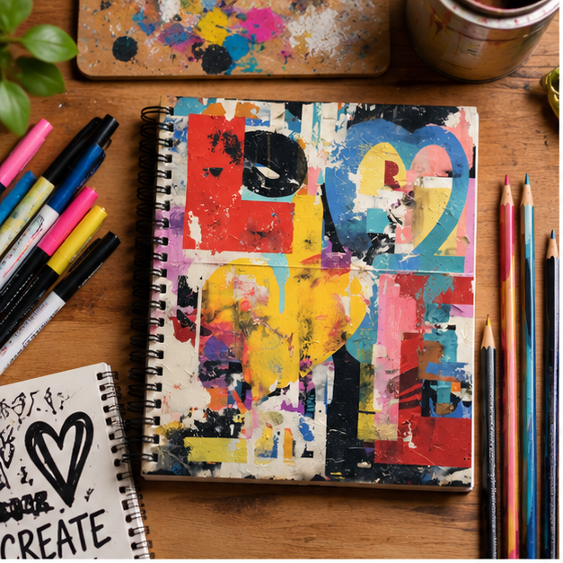 Urban Pop Art Spiral Notebook Colorful Love Heart Cover Ruled Journal for Notes and School