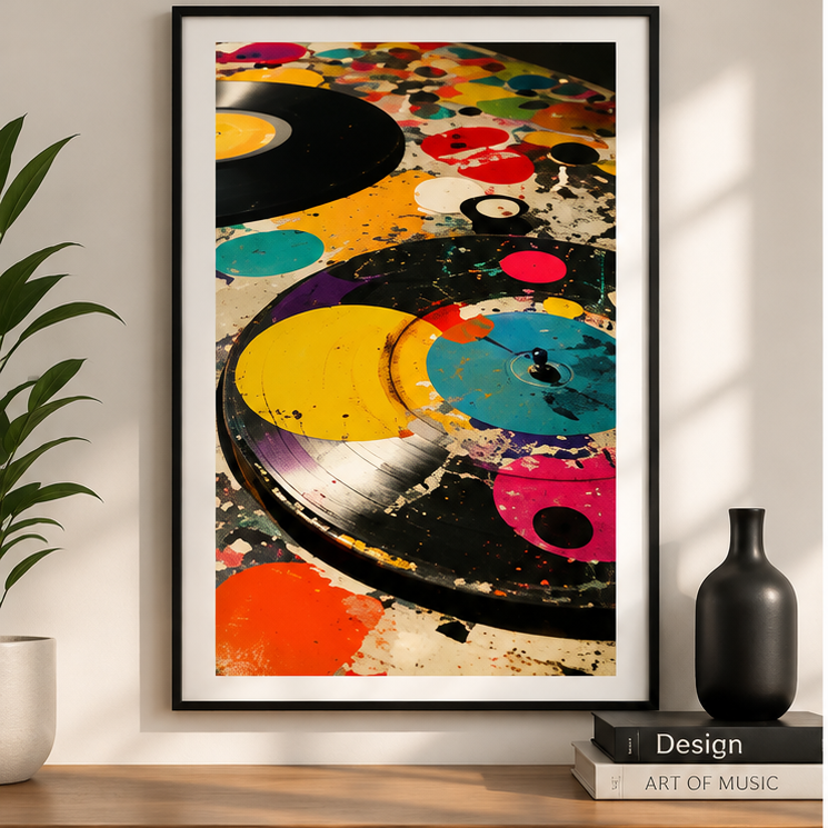 Matte Vinyl Record Poster With Colorful Retro Music Wall Art