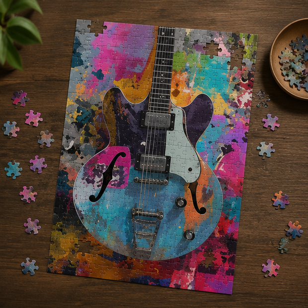 Vibrant Electric Guitar Jigsaw Puzzle Music Art Gift Set