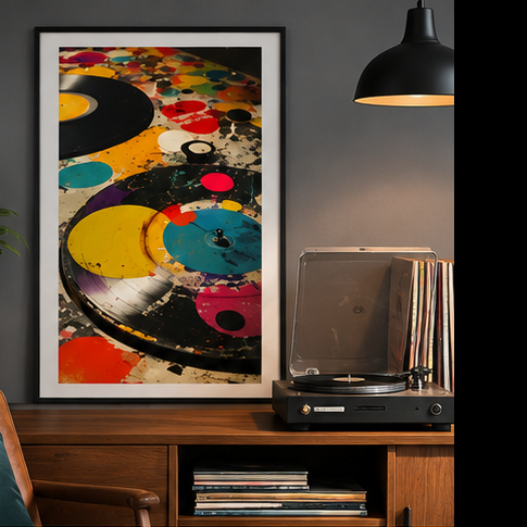 Matte Vinyl Record Poster With Colorful Retro Music Wall Art
