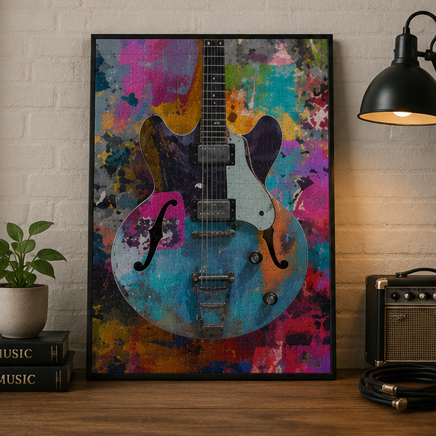 Vibrant Electric Guitar Jigsaw Puzzle Music Art Gift Set