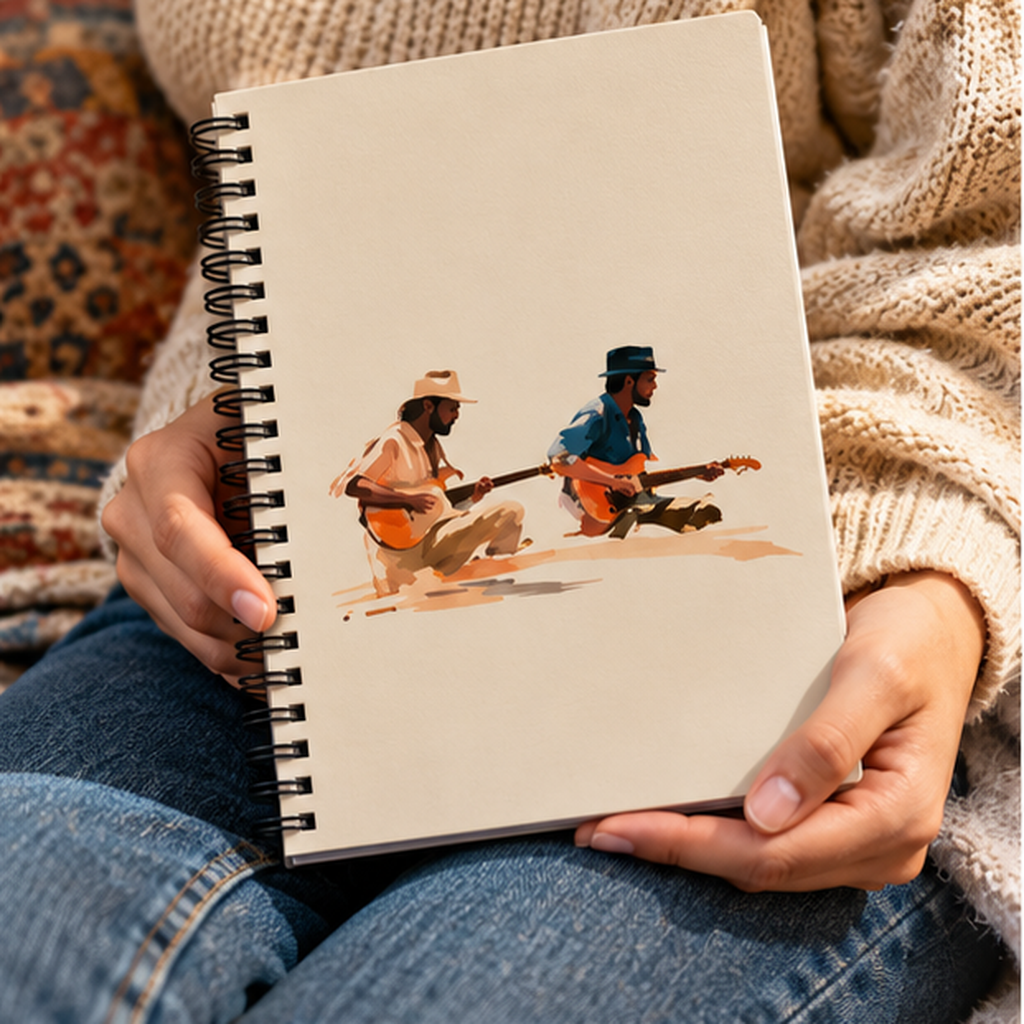 Acoustic Guitar Duo Spiral Notebook – Watercolor Music Journal, Lined Musician Notebook, Vintage Guitar Lover Gift