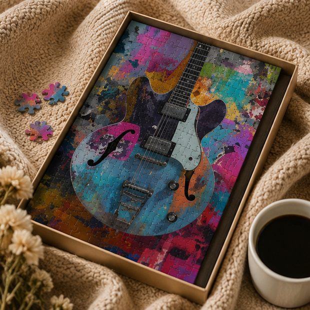 Vibrant Electric Guitar Jigsaw Puzzle Music Art Gift Set