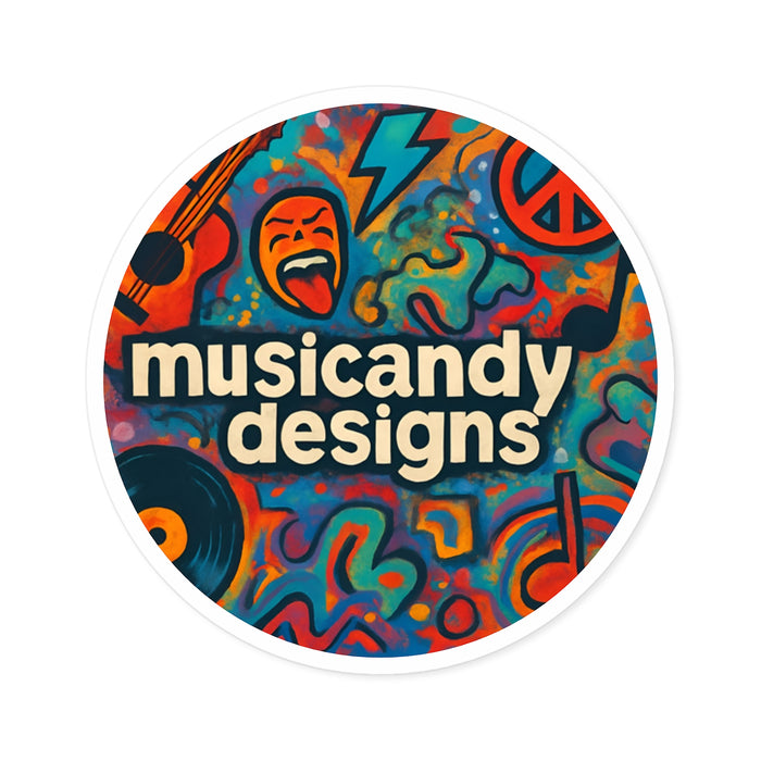 Music Andy Designs Round Sticker — Colorful Psychedelic Music Art Sticker (Indoor/Outdoor)