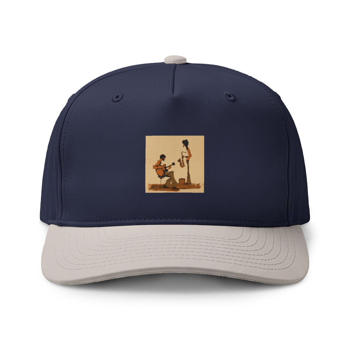 Vintage Street Musician Two Tone Cap, Retro Guitar Hat, Jazz Music Baseball Cap, Music Lover Gift, Indie Musician Trucker Style Hat