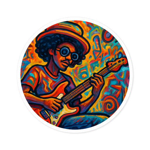 Colorful Funk Guitarist Round Sticker — Indoor/Outdoor Vinyl