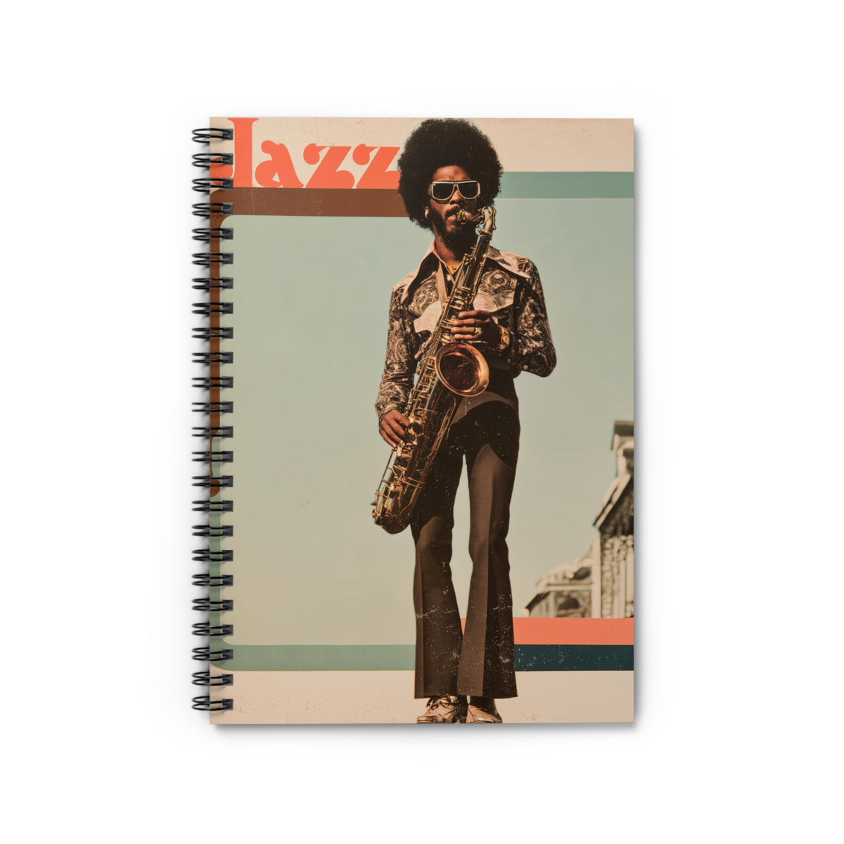 Vintage Jazz Saxophonist Spiral Notebook — Retro Music Notebook, 'Jazz' Cover for Musicians & Music Lovers