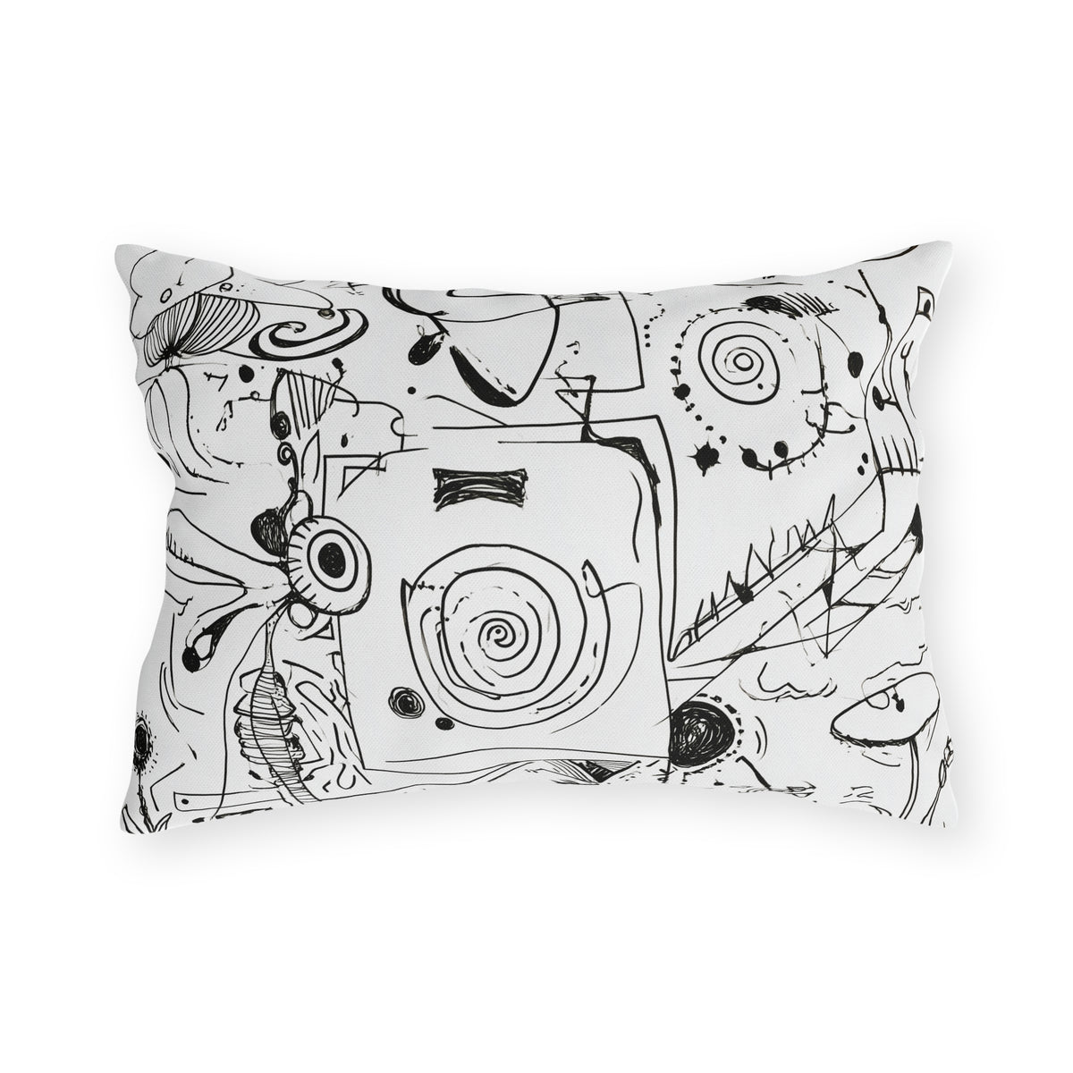 Abstract Black Doodle Outdoor Pillow | Hand-Drawn Sketch Pattern