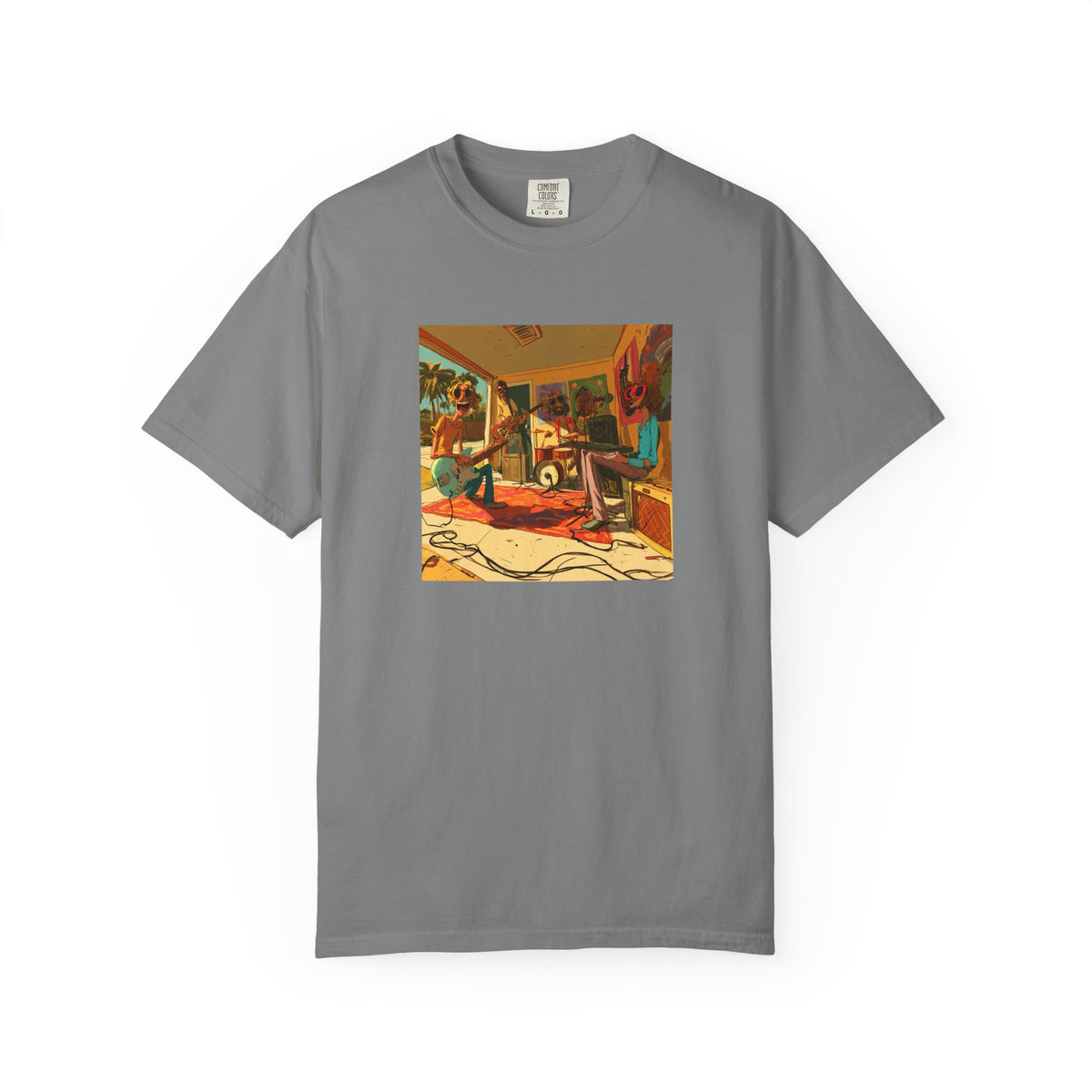 Retro Garage Band T-Shirt, Funky Music Graphic Tee, Vintage Cartoon Band Shirt, Psychedelic Guitar Art Tee