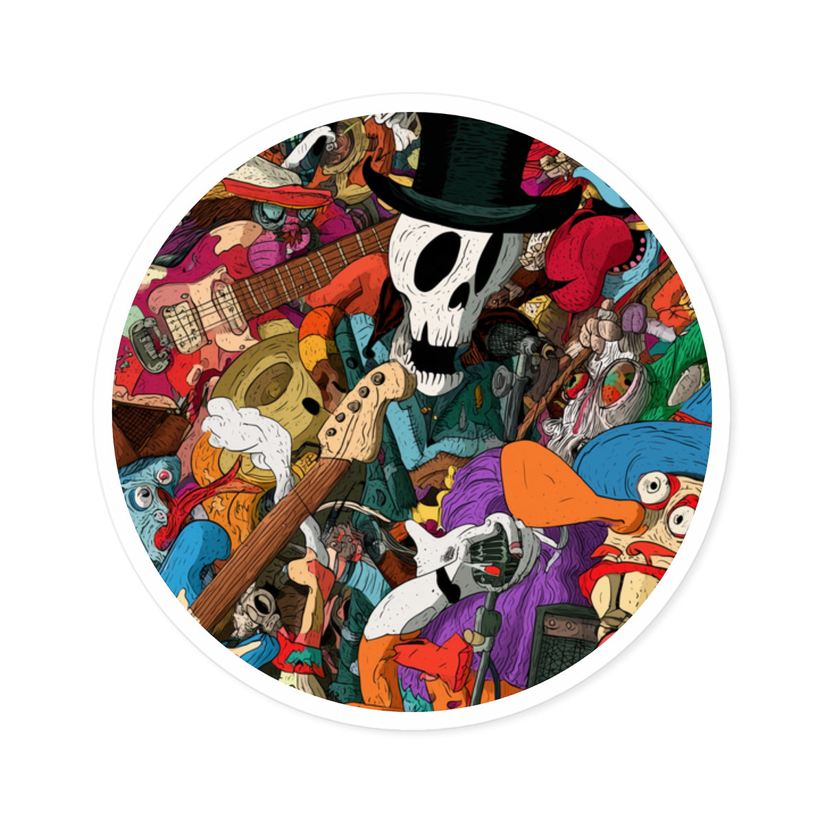 Colorful Skull Rock Band Vinyl Sticker Musician Collage Indoor Outdoor