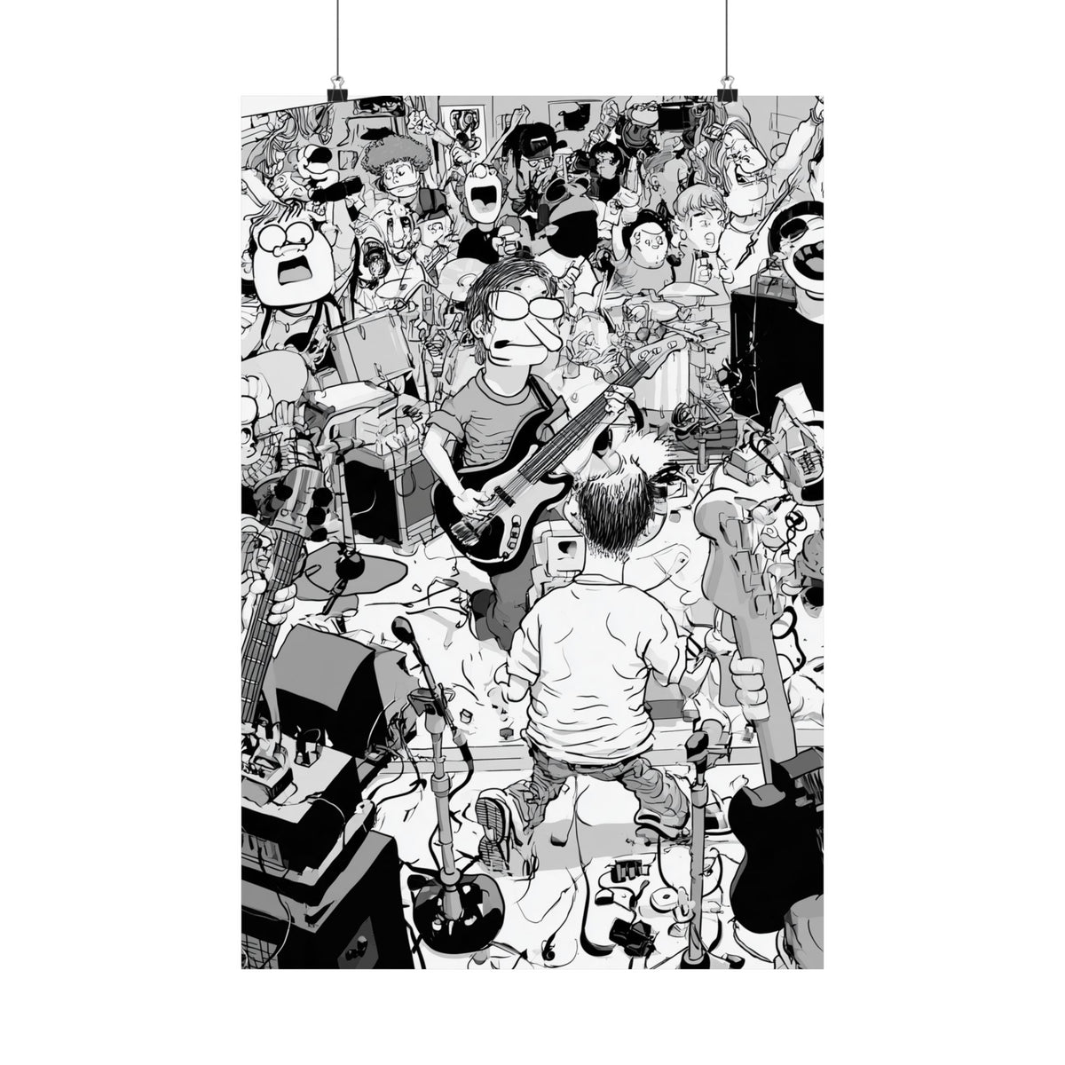 Black And White Indie Band Concert Crowd Art Print Poster