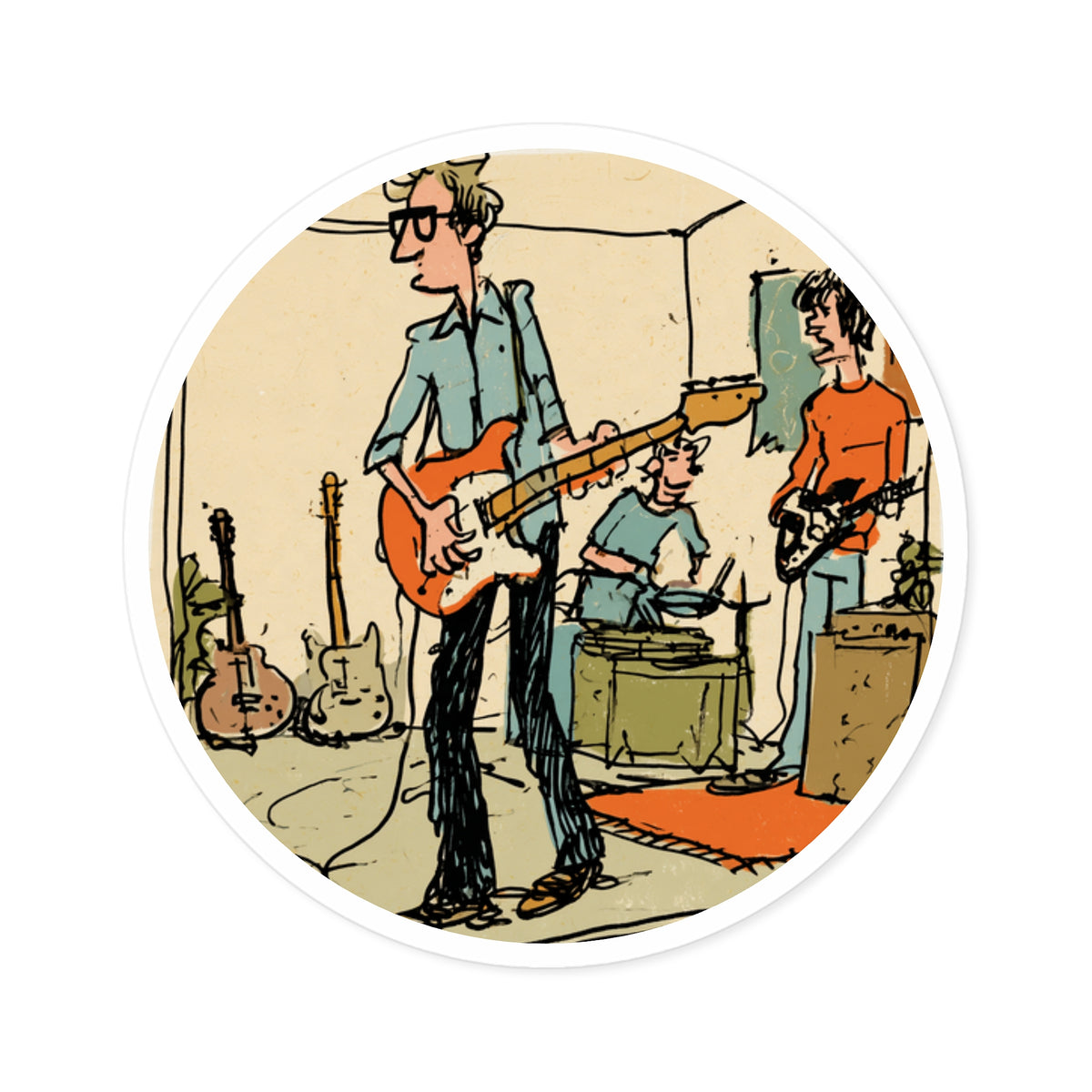 Band Practice Sticker, Retro Indie Rock Band Decal, Vintage Music Sticker, Guitar Player Art, Musician Gift, Garage Band Vinyl Sticker