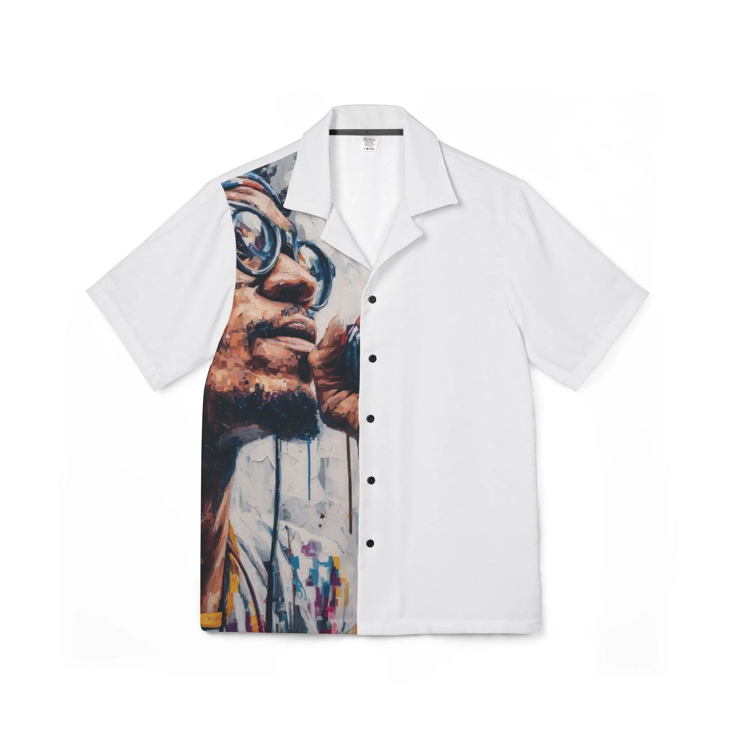 Half Graphic Hawaiian Camp Shirt With Urban Mural Portrait For Men Button Up Linen Texture Polyester Printify