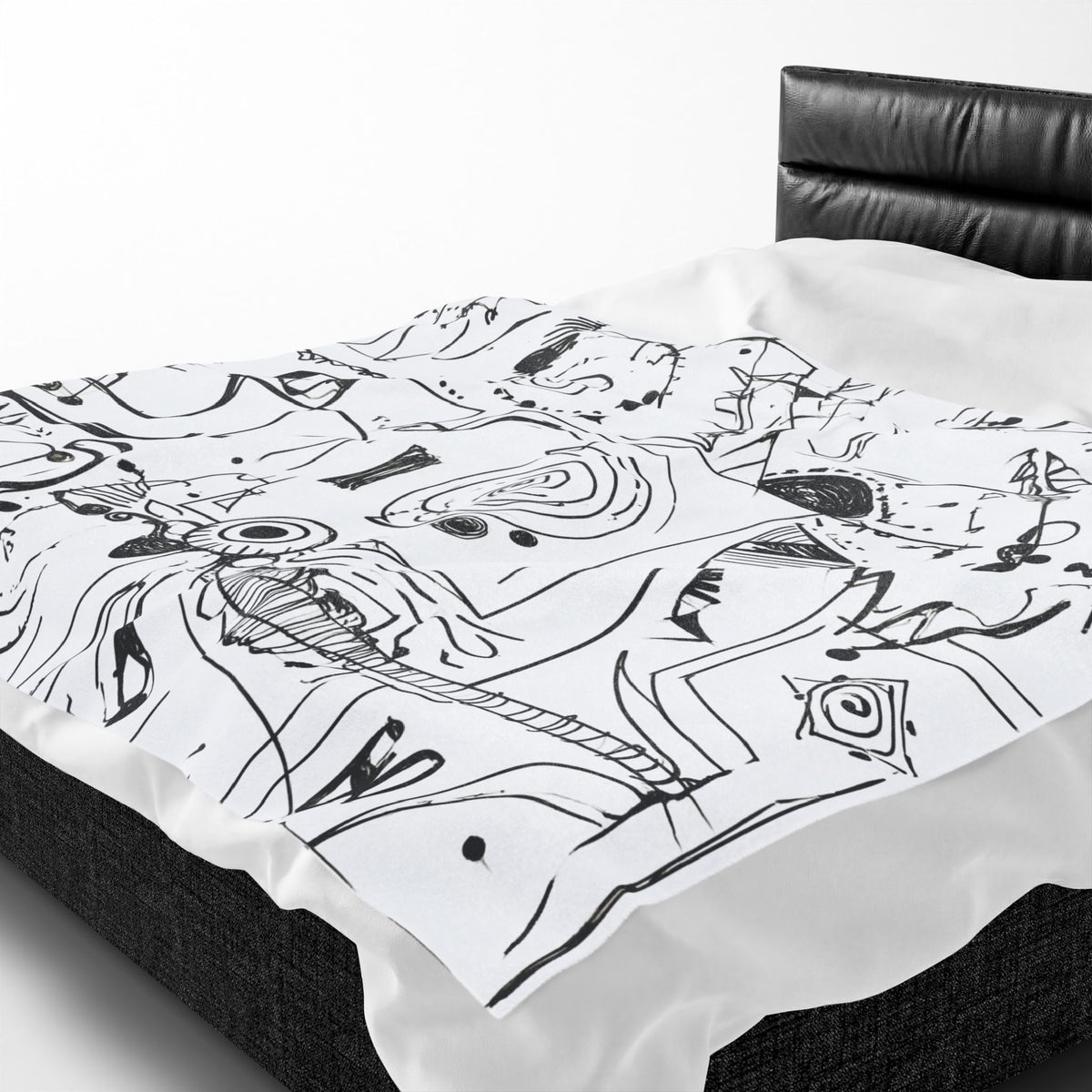 Black Ink Doodle Abstract Art Velveteen Plush Blanket | Sketch Pattern