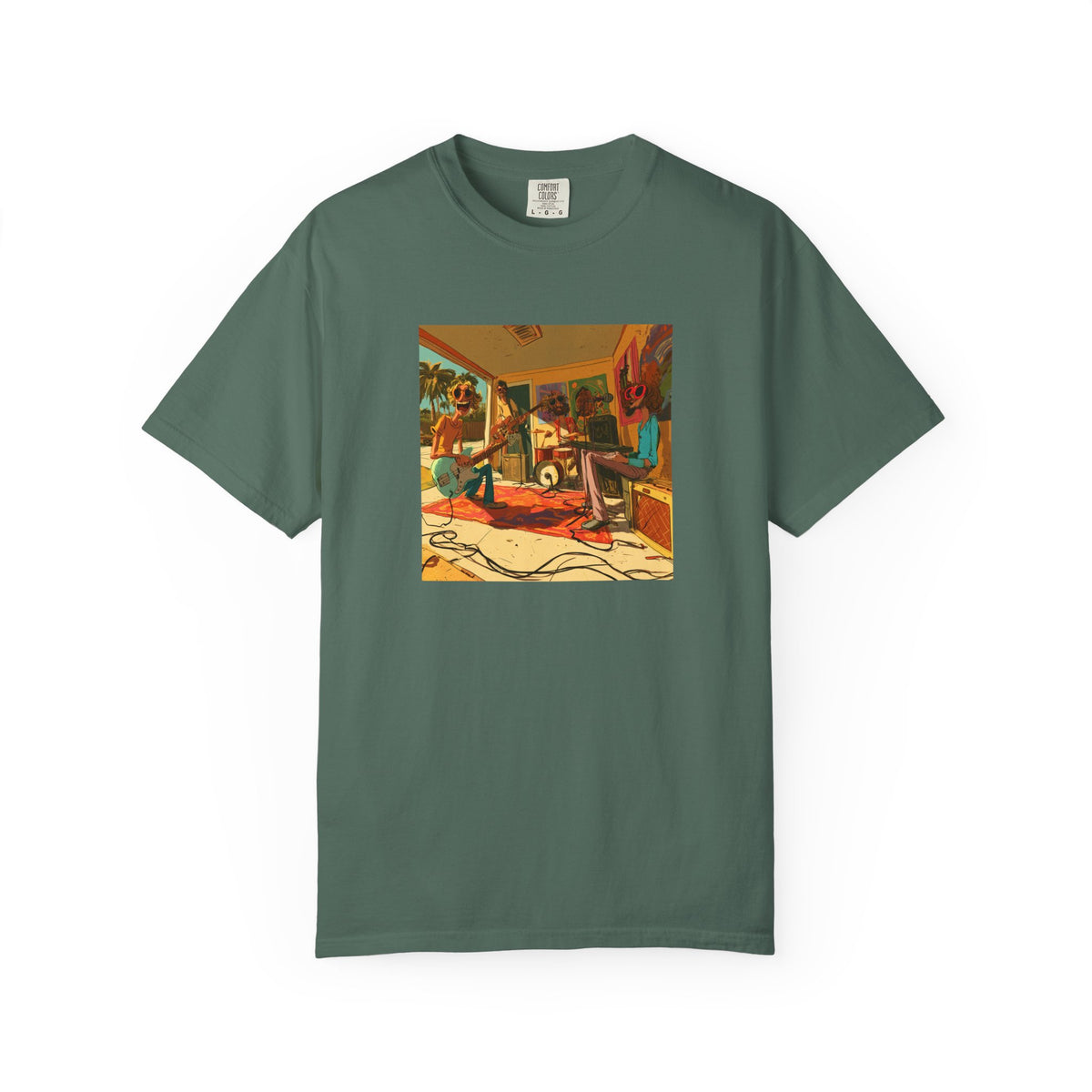 Retro Garage Band T-Shirt, Funky Music Graphic Tee, Vintage Cartoon Band Shirt, Psychedelic Guitar Art Tee