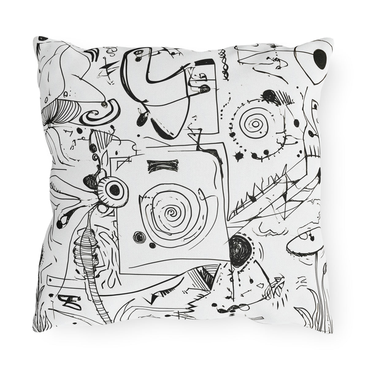 Abstract Black Doodle Outdoor Pillow | Hand-Drawn Sketch Pattern
