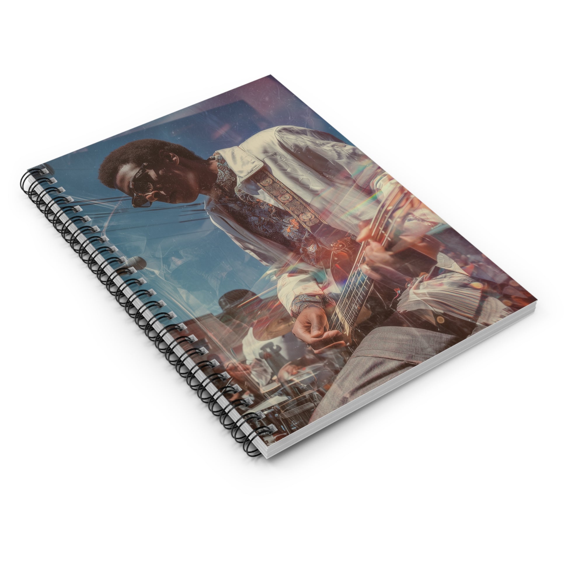 retro live music spiral notebook open ruled pages writing