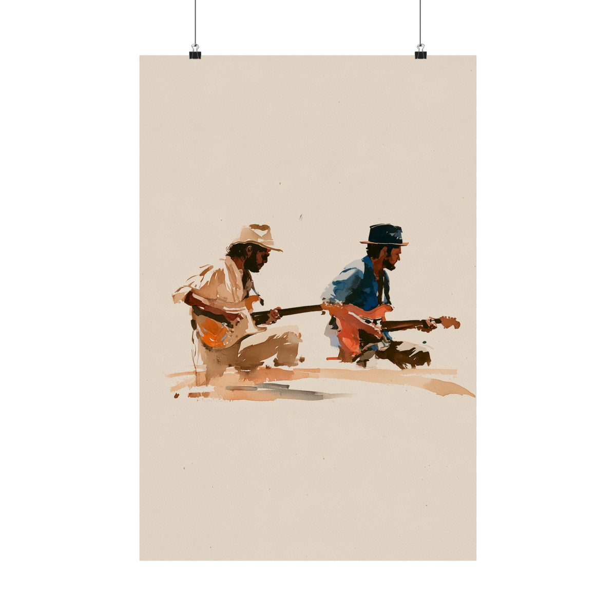 Acoustic Guitar Duo Matte Poster – Watercolor Music Wall Art, Vintage Musician Print, Guitar Lover Decor, Indie Folk Art