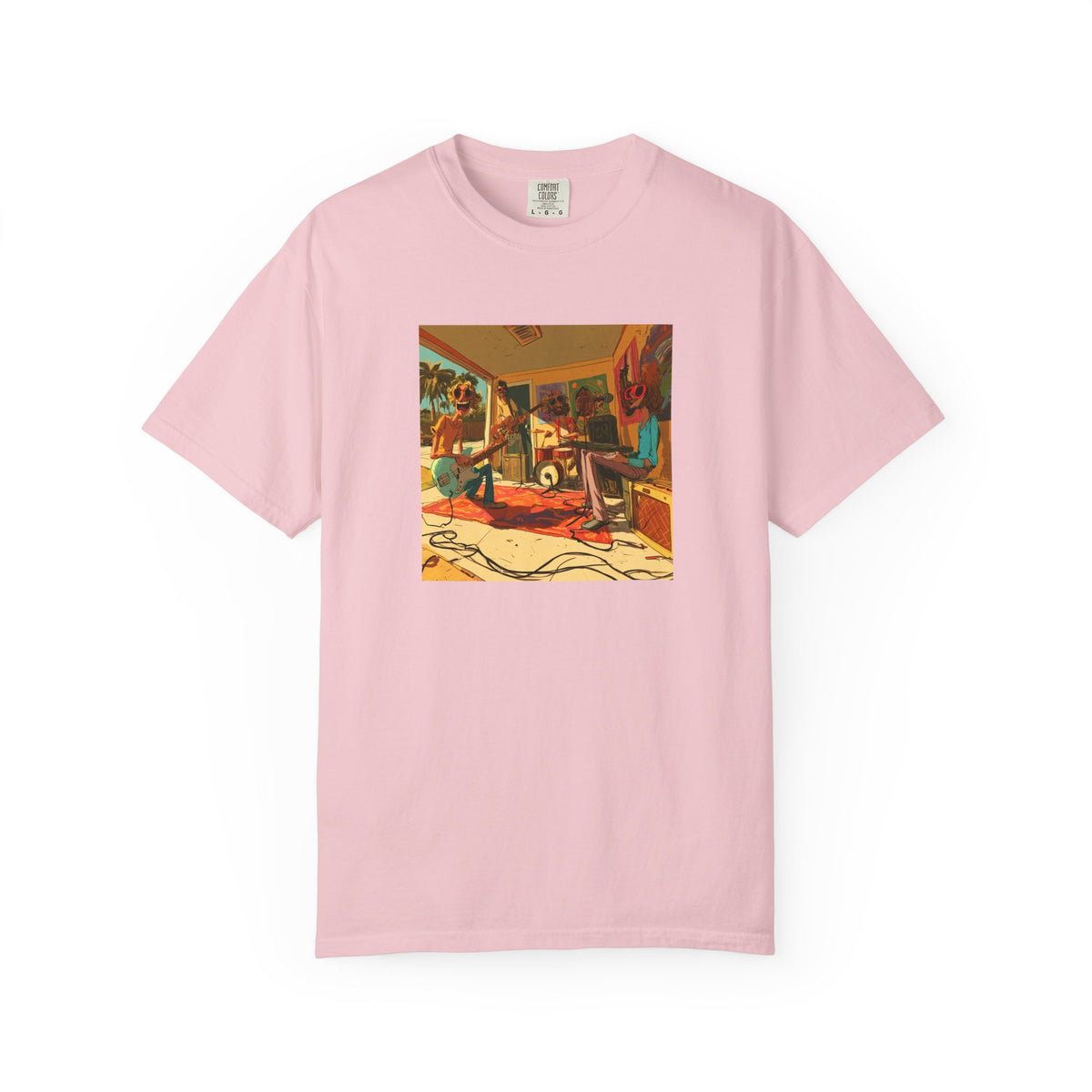 Retro Garage Band T-Shirt, Funky Music Graphic Tee, Vintage Cartoon Band Shirt, Psychedelic Guitar Art Tee