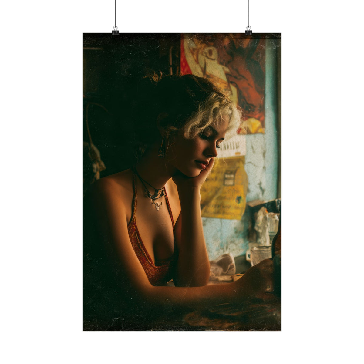 Moody Vintage Portrait Poster – 1970s Retro Woman Wall Art, Cinematic Photography Print, Nostalgic Boho Decor, Matte Vertical Poster