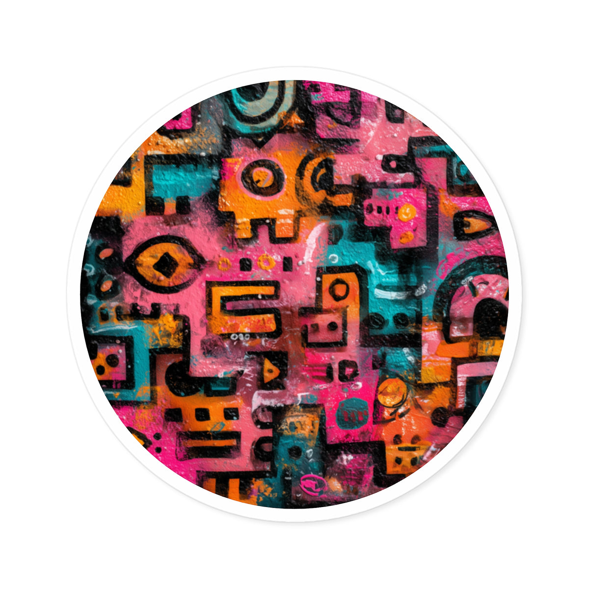 Abstract Neon Geo Round Sticker – Colorful Graffiti Art, Retro Geometric Vinyl Decal, Bold Pop Art Sticker, Funky Laptop & Water Bottle Decor