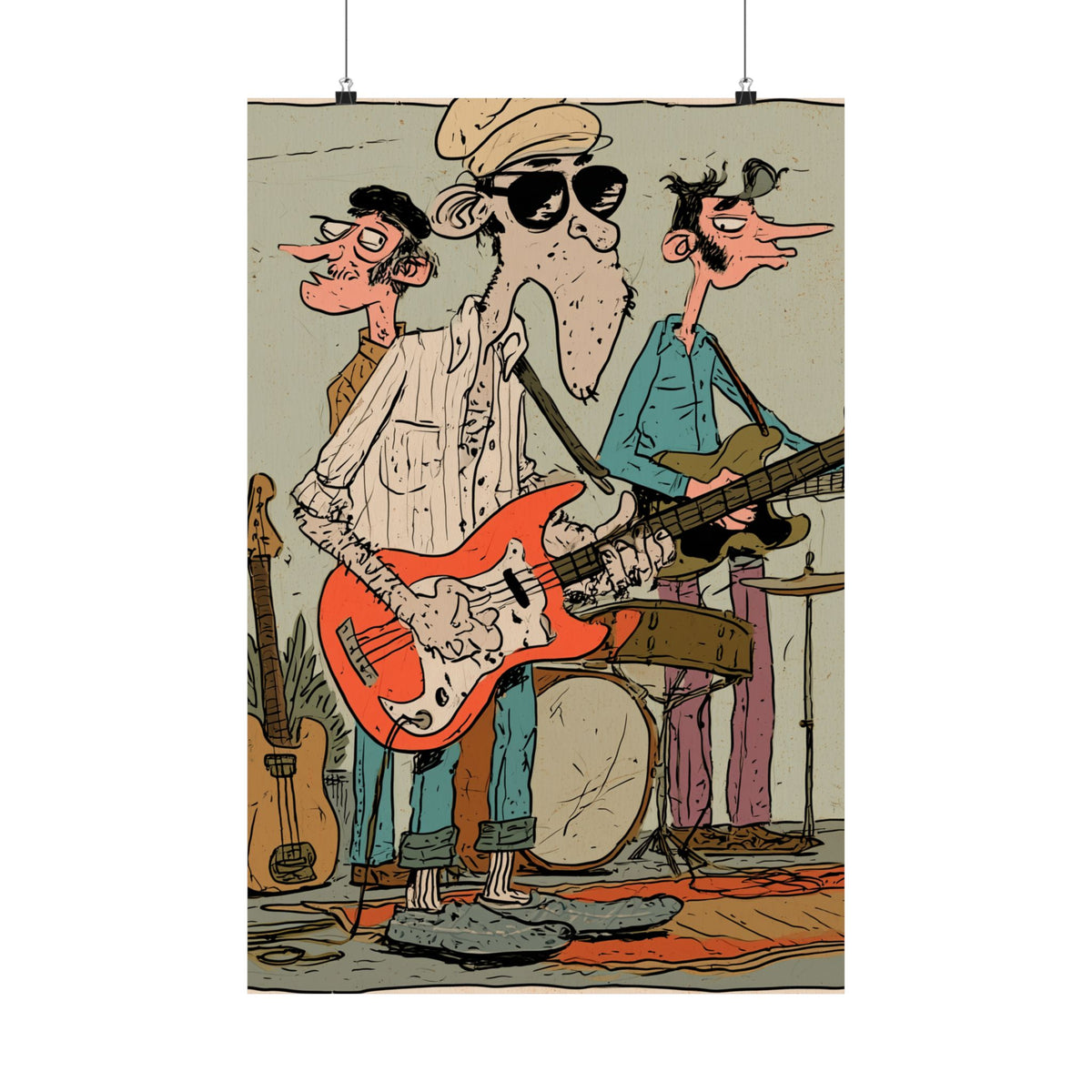 Indie Garage Band Poster, Vintage Music Wall Art, Retro Guitar Band Illustration, Funky Musician Print, Matte Vertical Poster, Music Lover Gift