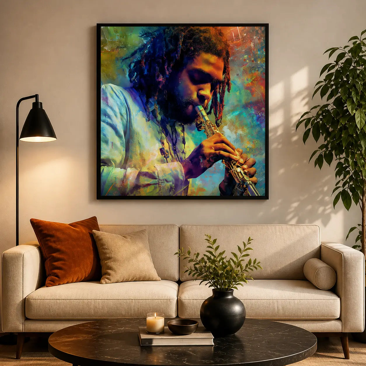 Saxophone Player Matte Poster Colorful Jazz Music Wall Art Vertical For Home Studio Archival Giclee Print Printify